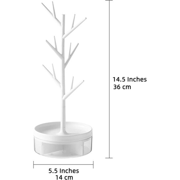 Branch Jewelry Rack Tree Stand with Rotating Base Storage Box for Rings Earrings - Picture 8 of 8
